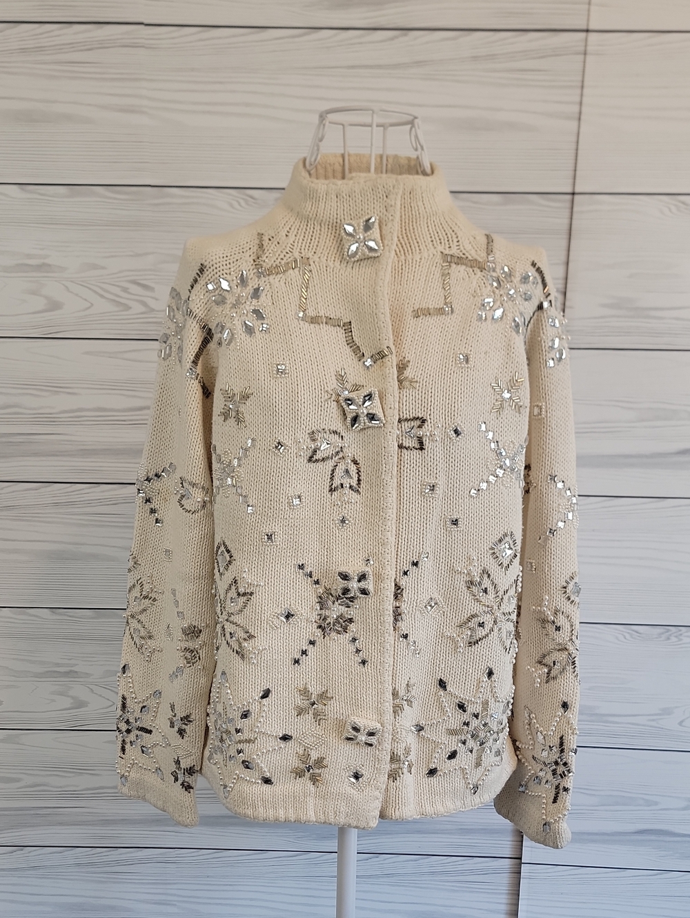 Gantos Vintage 80s Heavy Coyton Knit Snowfkake Sweater W/ Crystals Size S/M